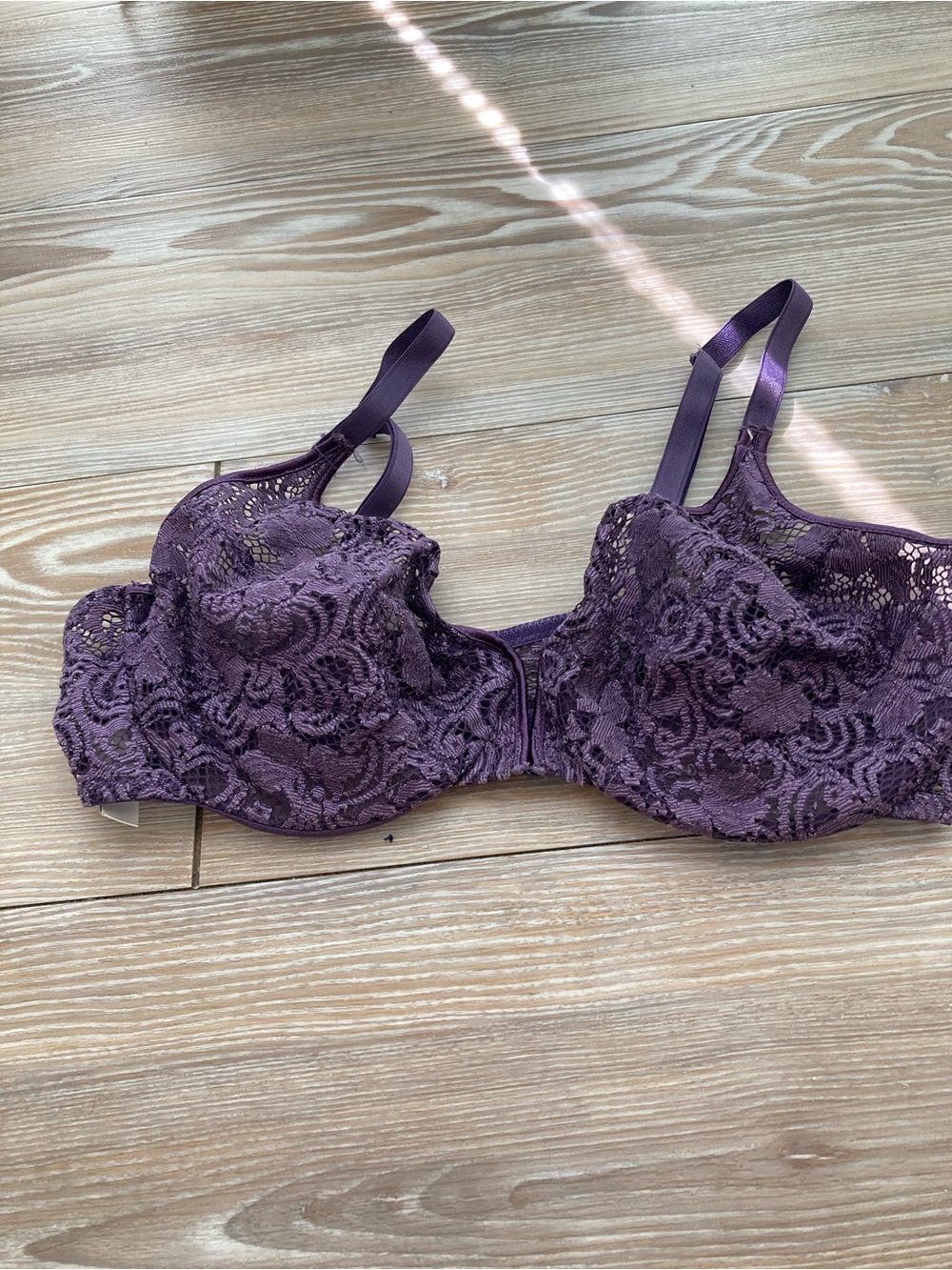Natori Front Hook Lace Underwire Bra in Deep Plum 34C